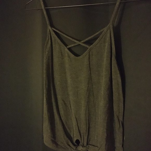 Mendocino Criss-Cross Knotted Crop Tank (Grey) - Picture 1 of 3